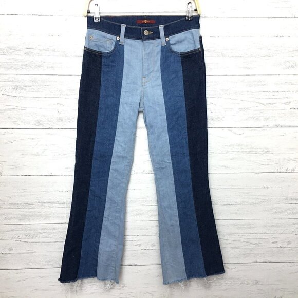 7 For All Mankind Women's Jeans Ali Patchwork Crop Flare Leg Fray Hems size 26 - Picture 1 of 10